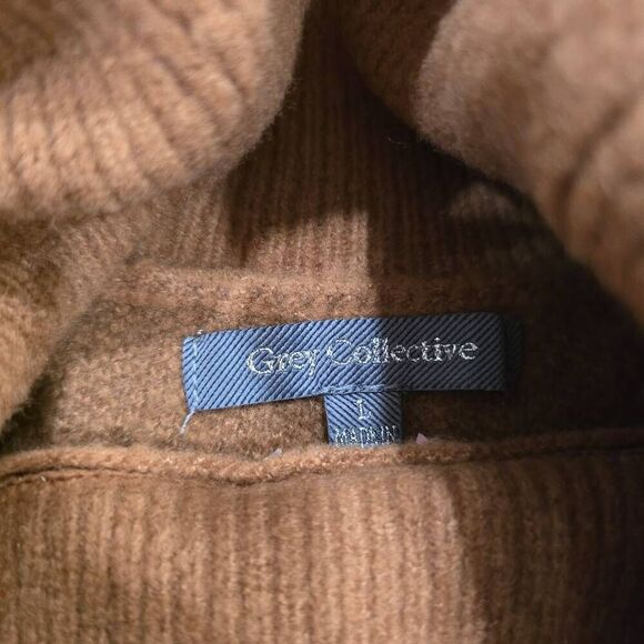 Grey Collective Fringe Sweater Women's Large Brown Long Sleeve Pullover Stretch - Picture 5 of 7